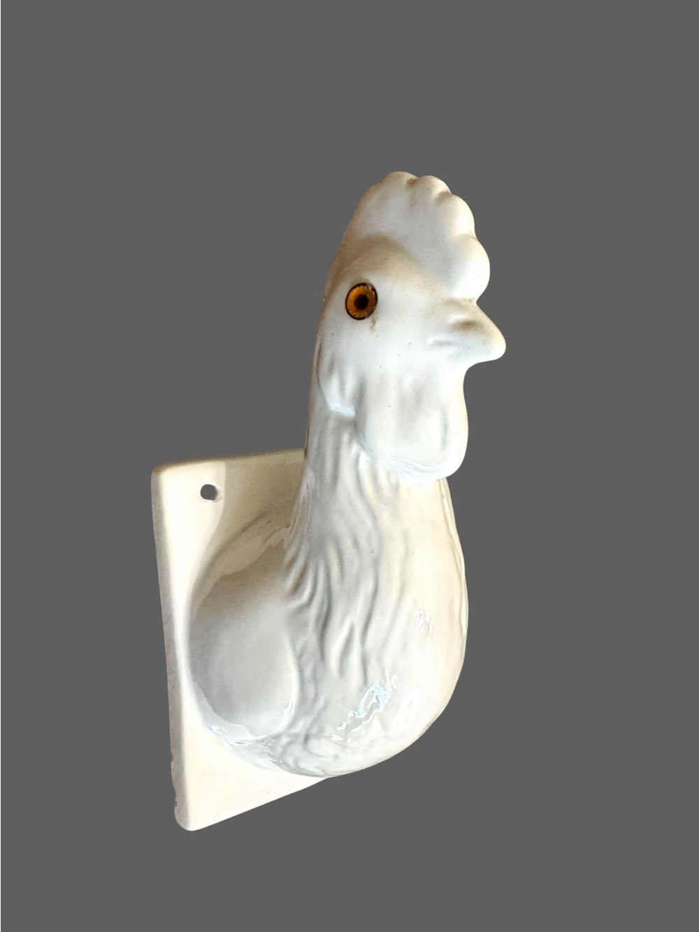 Vintage white ceramic rooster wall hook chicken farmhouse kitchen decor